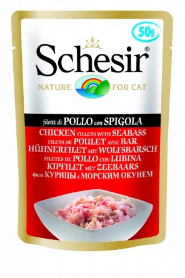 Котки - schesir – adult pouch – пауч за котки с пиле и лаврак