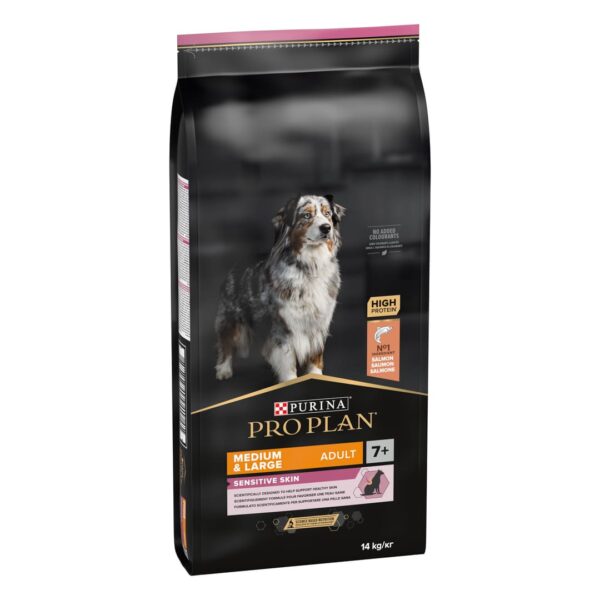 Purina Pro Plan Senior Medium and Large Sensitive Skin – суха храна за възрастни кучета от средни и големи породи при чувствителна кожа със сьомга 14кг