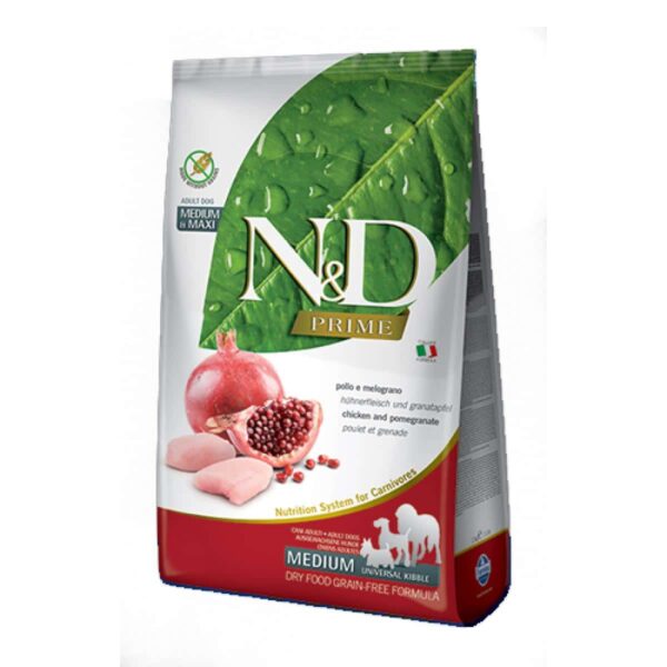 N&d – prime adult medium&maxi chicken&pomegranate – пълноценна храна за кучета в зряла възраст от средни и едри породи с пиле и нар