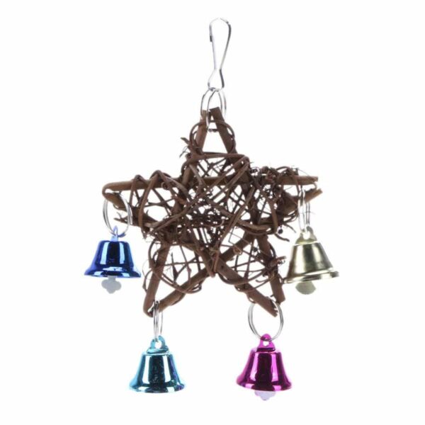 Playme – natural material pentagram toy with bells – играчка за птици звезда със звънчета 15 см