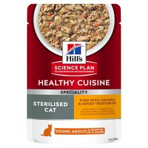 Hills – Science Plan Adult Sterilized Cat Healthy Cuisine Stew with Chicken & Vegetables – пауч за кастрирани котки, задушено със зеленчуци и пилешко 12х80гр