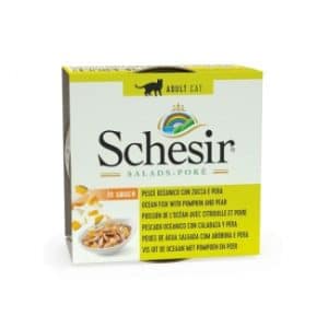 Консерви за котка - schesir salad – консерва за котка с океански риби, тиква и круши 85гр