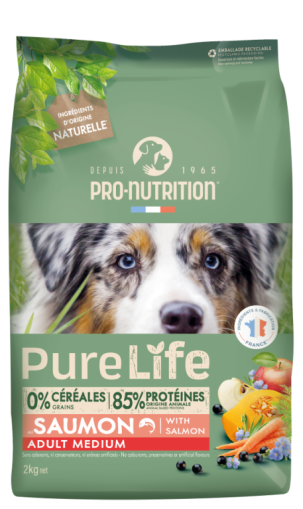 Pro-nutrition flatazor purelife medium adult with salmon - суха храна за кучета от средни породи със сьомга без зърнени храни 2кг