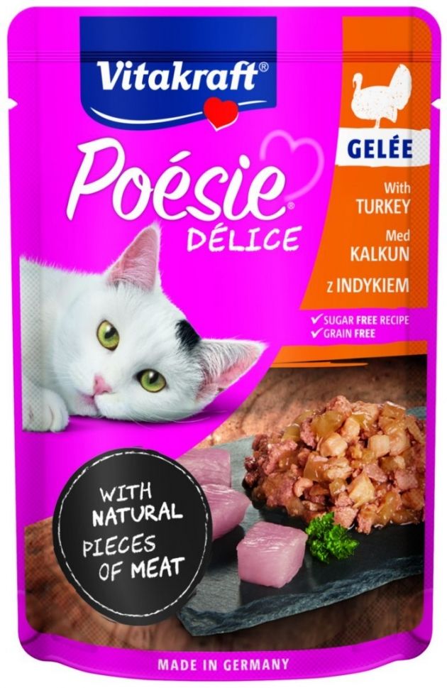 Vitakraft – poesie delice – пауч за котка с пуйка в желе истински парченца месо 85 гр