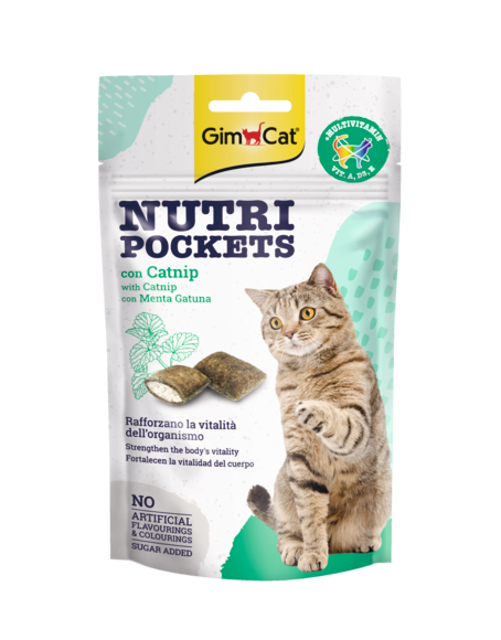 Gimborn - gimcat nutri pockets - лакомство за котка хрупкави джобчета с котешка трева (коча билка) и витамини 60 г