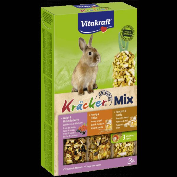 Vitakraft - vitakraft – крекер за заек микс с горски плодове и плодове на бъз, с мед и спелта, с пуканки и мед 3 бр