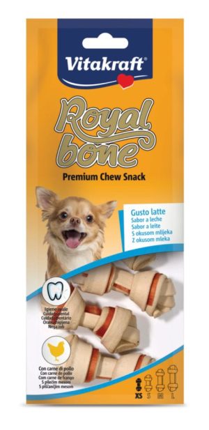 Vitakraft - vitakraft – royal bone – лакомство за кучета от малки породи кокалчета за дъвчене с вкус на мляко с пилешко месо – 4 бр