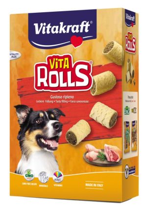 Vitakraft - vitakraft – vita rolls – лакомство за кучета бисквити с вкусен пълнеж без гмо с добавени минерали и витамини а, d3 и е – 400гр