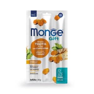 Monge - monge – gift mobility support – лакомство за кучета стикове с пъстърва, босвелия и куркума за грижа за ставите, без зърнени култури 45 гр