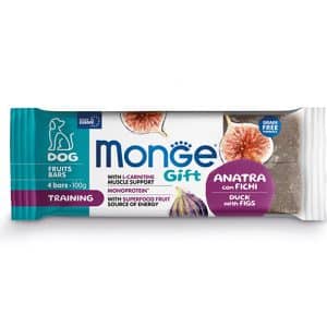 Monge - monge – gift fruit bars training – лакомства за кучета моно протеинови барчета с патешко и смокини за тренировки, без зърнени култури 100 гр
