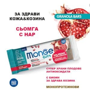 Monge - Monge – Gift Granola Bars Skin Support – лакомства за кучета монопротеинови барчета със сьомга и нар за здрави кожа и козина, безглутенови