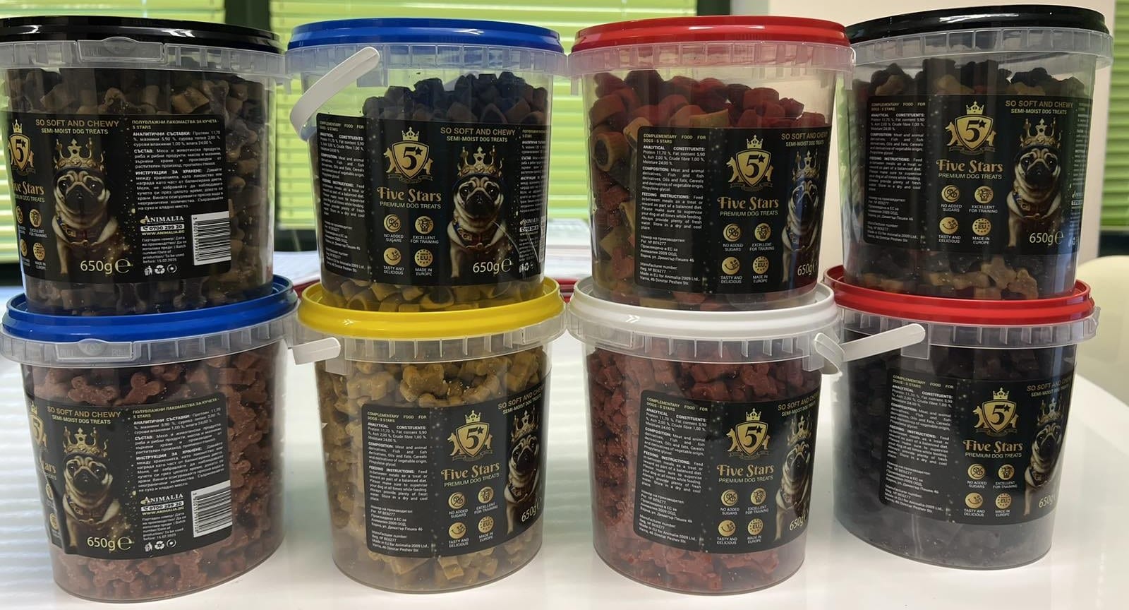5 stars – treats – лакомство за кучета кокалчета – с различен вкус кофичка 650 гр.