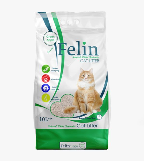 Felin green apple - натурална котешка тоалетна от бентонит с аромат на зелена ябълка 5l или 10l