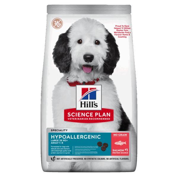Hill`s мисия приятел завинаги - hills science plan canine hypoallergenic large breed adult – хипоалергенна суха храна за кучета от едри породи от 1 до 6 години със сьомга 12 кг