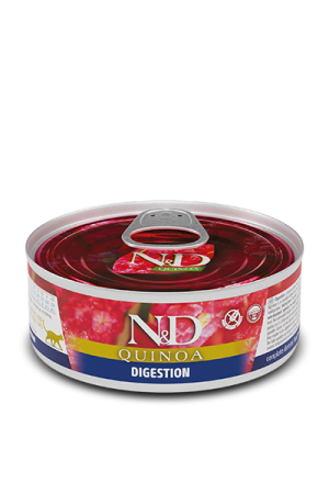 Консерви за котка - n&d quinoa digestion – консерва за котки без зърнени култури за здрав стомах с агнешко, киноа, копър и артишок 80 гр