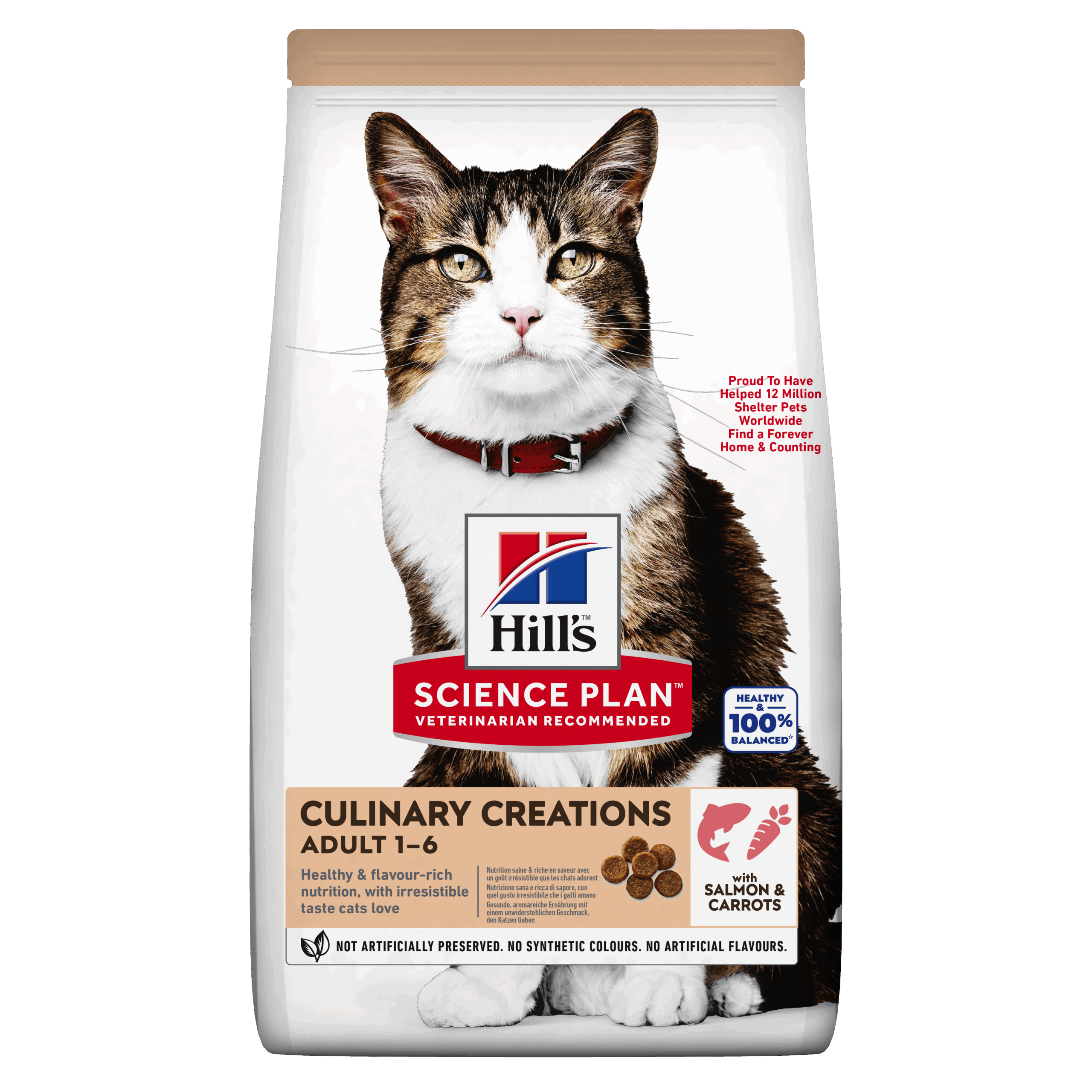 Hills science plan culinary creations cat adult salmon and carrots - пълноценна суха храна за котки от 1 до 6 години със сьомга и моркови 10кг