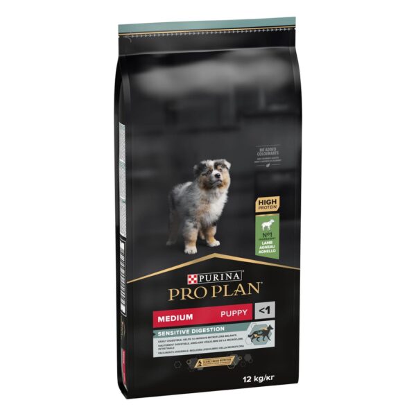 Purina Pro Plan Dog Medium Puppy Sensitive Digestion – Суха храна за малки кученца от средни породи с високо съдържание на агне
