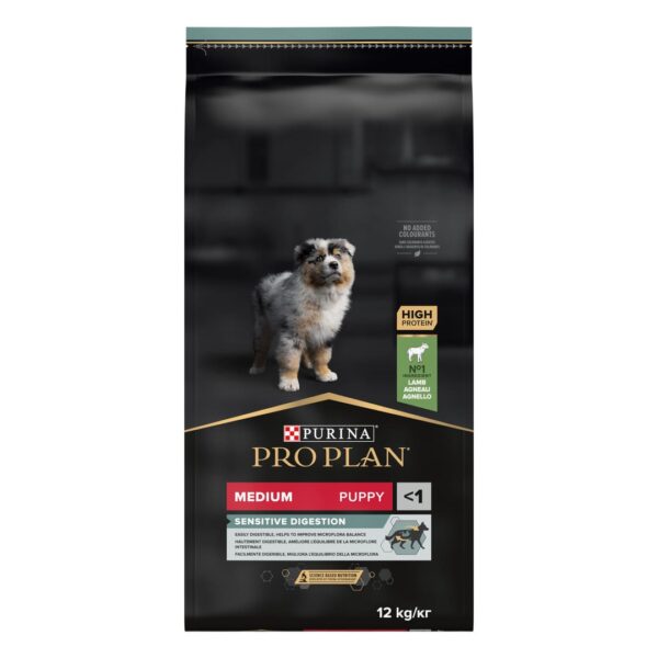 Purina pro plan dog medium puppy sensitive digestion – суха храна за малки кученца от средни породи с високо съдържание на агне
