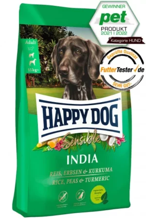 Храна за кучета - happy dog sensible india – суха храна за чувствителни кучета вегетарианска композиция с ориз, грах и куркума