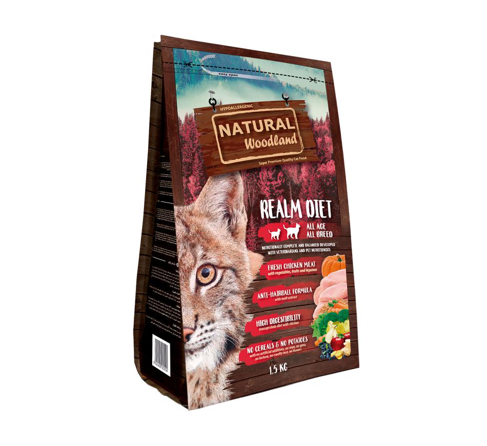 Natural woodland realm diet - суха храна за котки с пилешко месо без зърнени храни 1. 5 кг