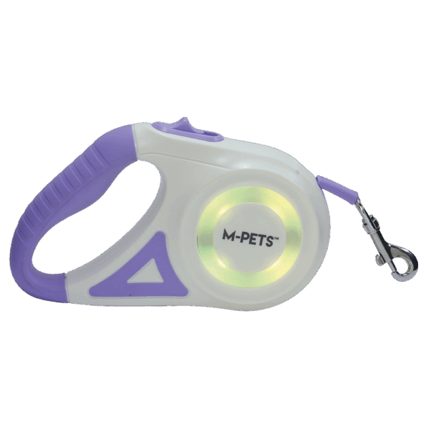 Автоматични поводи - m-pets flash purple – автоматичен повод за куче с фенерче и led светлини 5 м до 15кг лилав