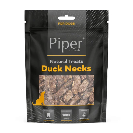 Piper treats duck necks - натурални лакомства за кучета от сушени патешки шийки с намалено съдържание на мазнини 200 гр