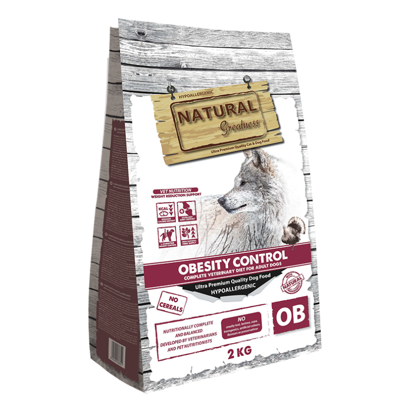 Natural greatness obesity control diet - хипоалергенна диетична храна за кучета с наднормено тегло 2 кг