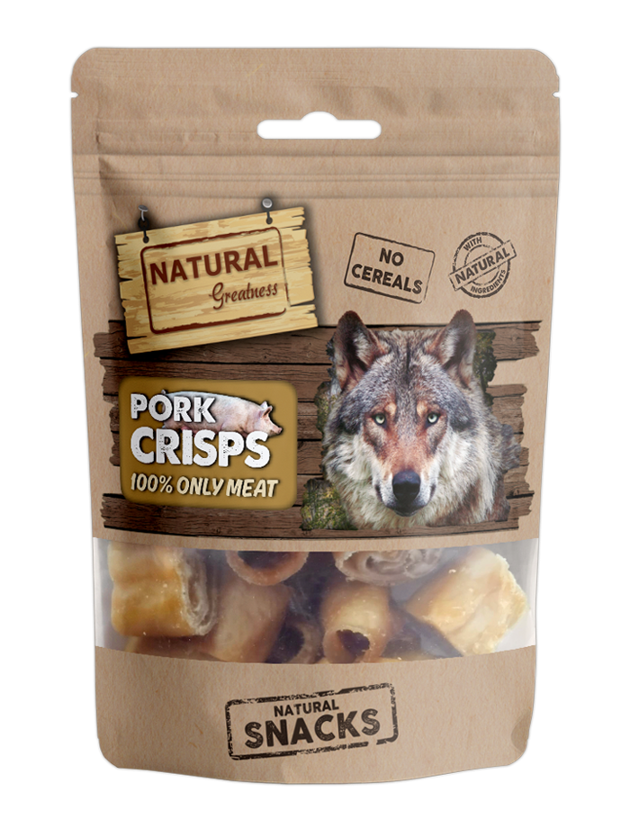 Natural greatness pork crisps skin rolls - лакомство за куче чипс от 100% дехидратирана свинска кожа (70 г)