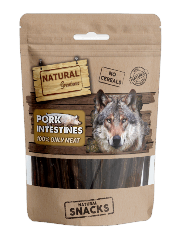 Natural greatness - natural greatness pork intestines sticks – лакомство за куче 100% дехидратирани свински чревца (70 г)