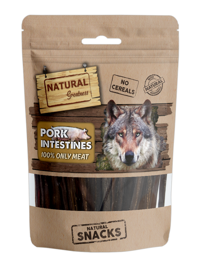 Natural greatness pork intestines sticks - лакомство за куче 100% дехидратирани свински чревца (70 г)