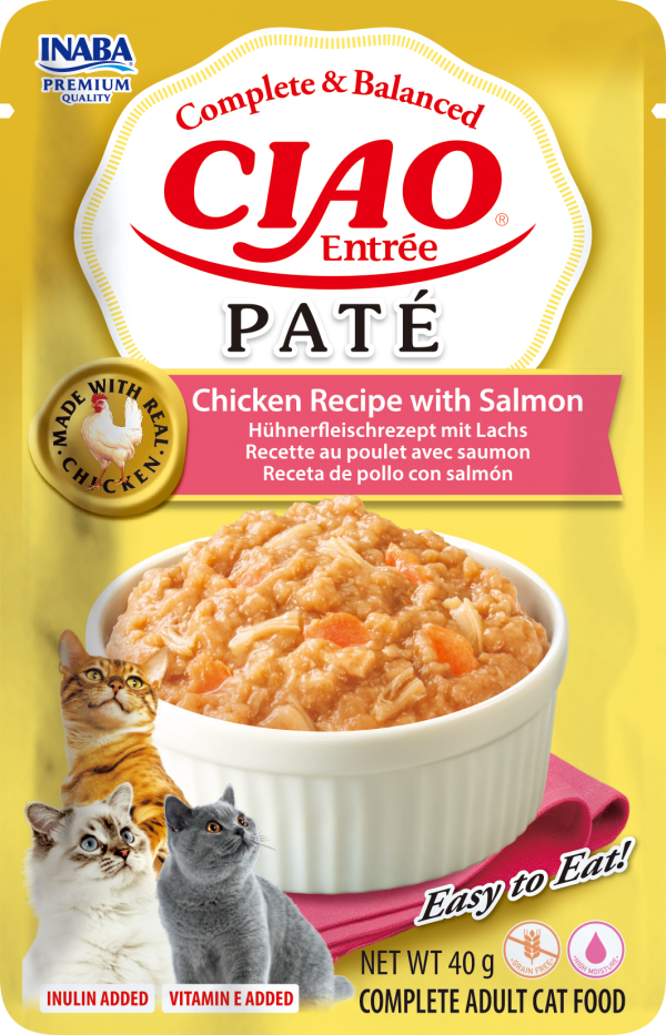 Inaba ciao entrée paté chicken recipe with salmon – пълноценна мокра храна за котки с пилешко и сьомга 40 г