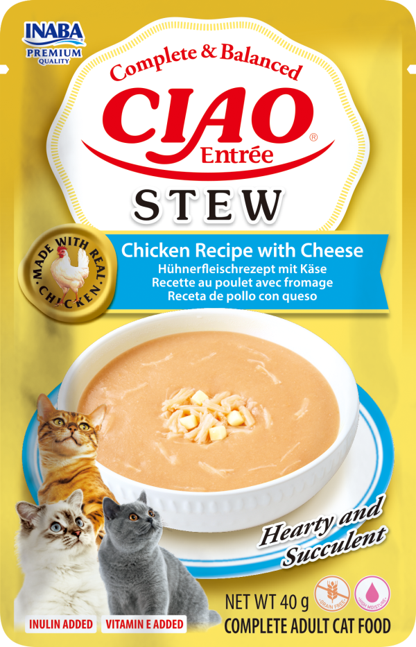 Inaba ciao entrée stew chicken recipe with cheese – пълноценна мокра храна за котки с пилешко и сирене в кремообразен сос 40 г