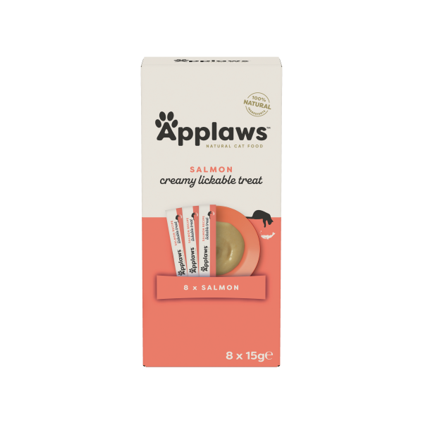 Натурални - applaws salmon creamy lickable treat – нежно кремообразно лакомство със сьомга за котки 8 бр