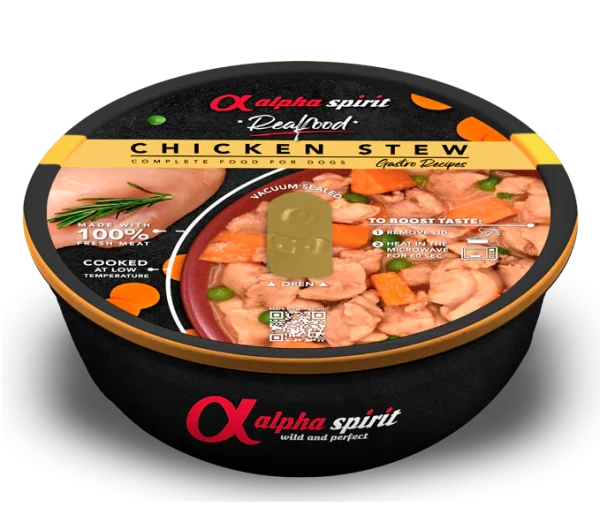Alpha spirit real food – яхния за кучета с 97% прясно пилешко и зеленчуци 280 гр