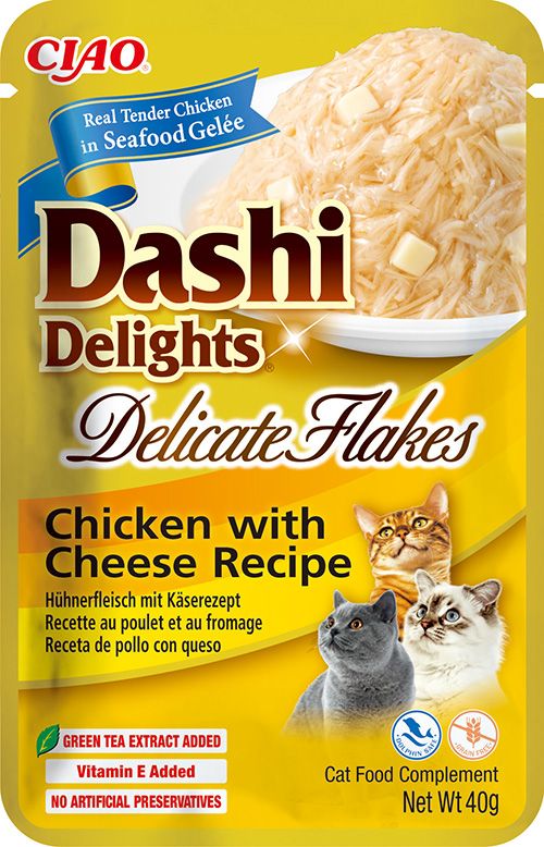Inaba ciao dashi delights delicate flakes 40 г – пилешки късчета със сирене в морско желе за котки